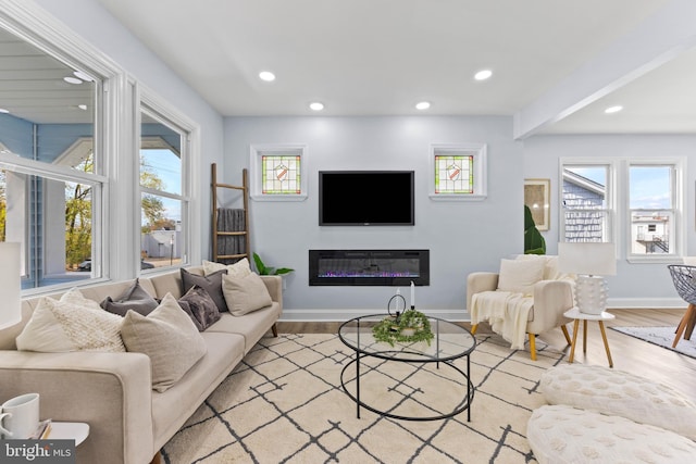 living room with light hardwood / wood-style flooring