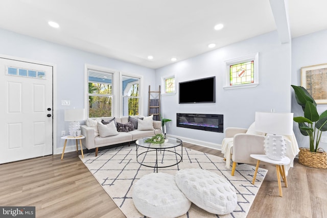 living room with light hardwood / wood-style floors