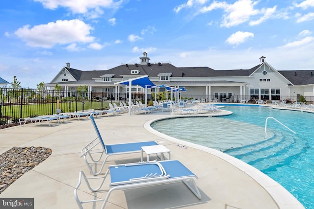 view of swimming pool with a patio