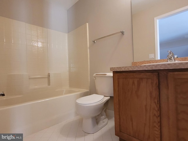 full bathroom with vanity, shower / bathtub combination, and toilet