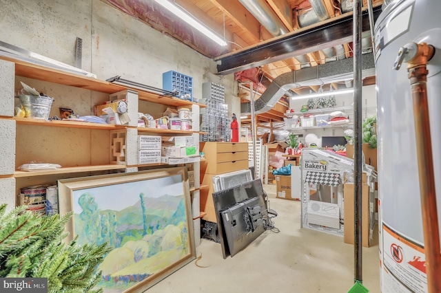 storage room featuring water heater