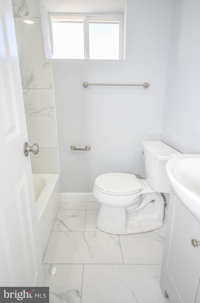 full bathroom with vanity,  shower combination, and toilet