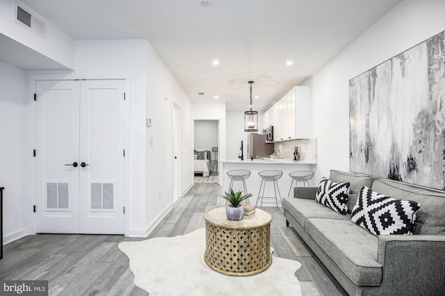 living room with light wood-type flooring