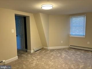 empty room featuring carpet and a baseboard radiator