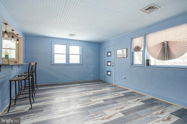 interior space with sink, plenty of natural light, and hardwood / wood-style flooring