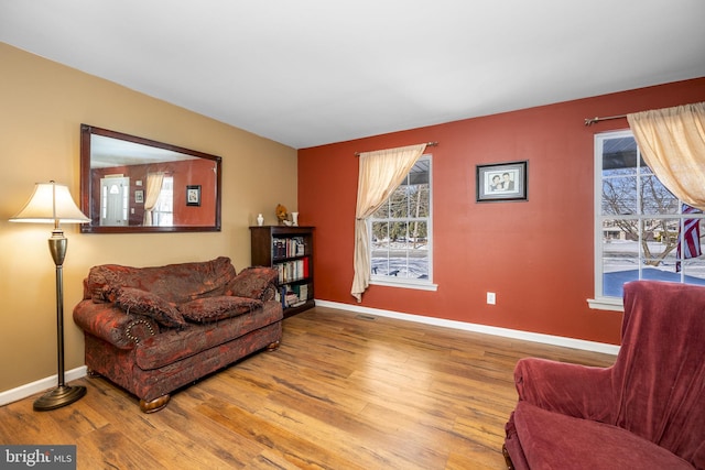 living room with light hardwood / wood-style flooring