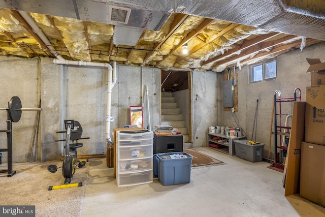 basement featuring electric panel