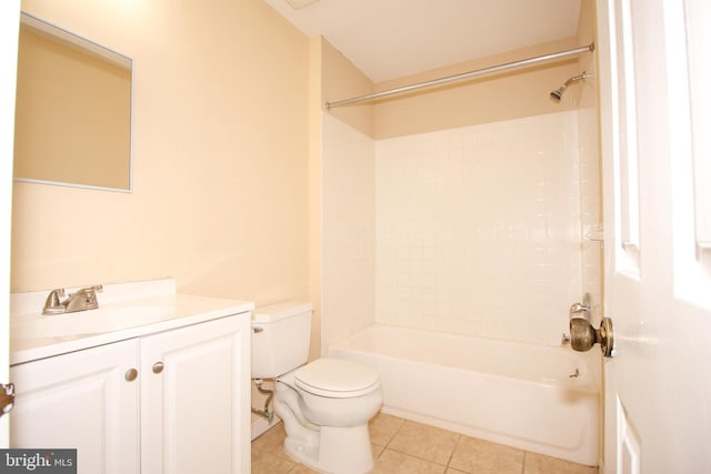 full bathroom featuring shower / tub combination, tile patterned flooring, vanity, and toilet