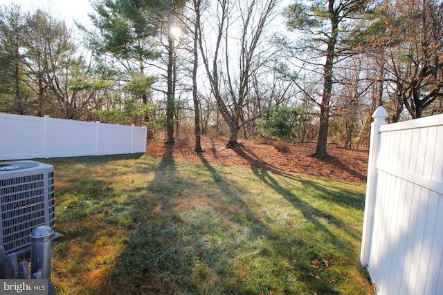 view of yard featuring central air condition unit