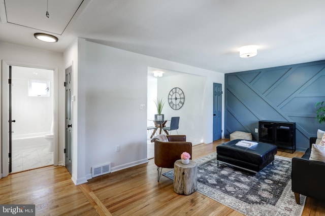 living room with hardwood / wood-style flooring