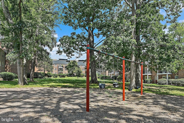 view of jungle gym with a yard