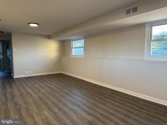 empty room with dark hardwood / wood-style flooring