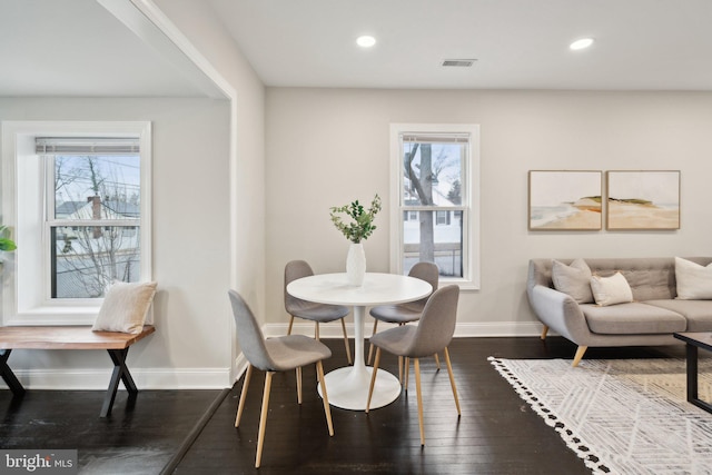 dining room featuring plenty of natural light and wood-type flooring