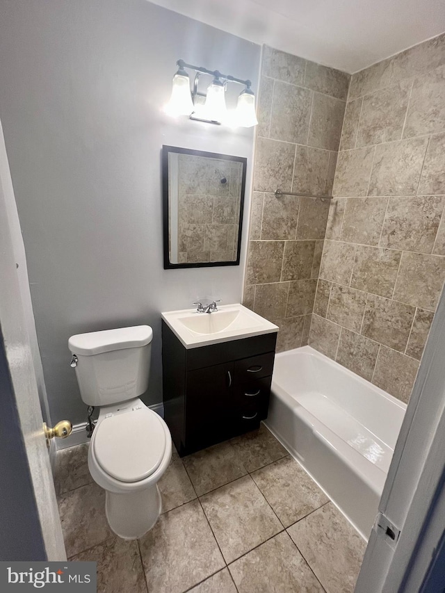 full bathroom featuring vanity, shower / bath combination, and toilet