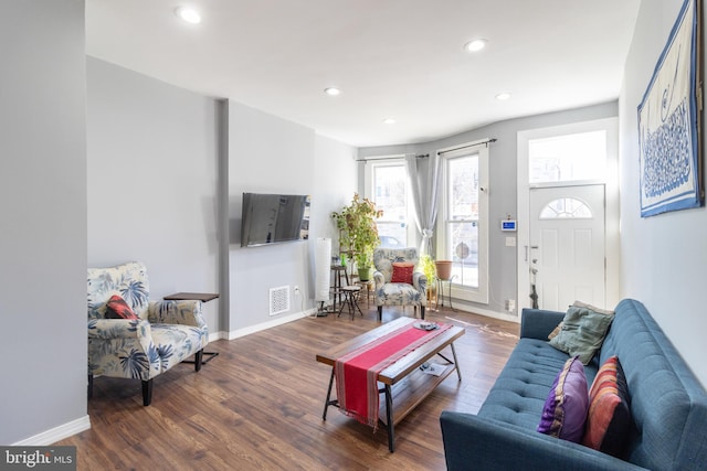 living room featuring dark hardwood / wood-style flooring