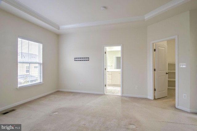 carpeted spare room featuring a raised ceiling