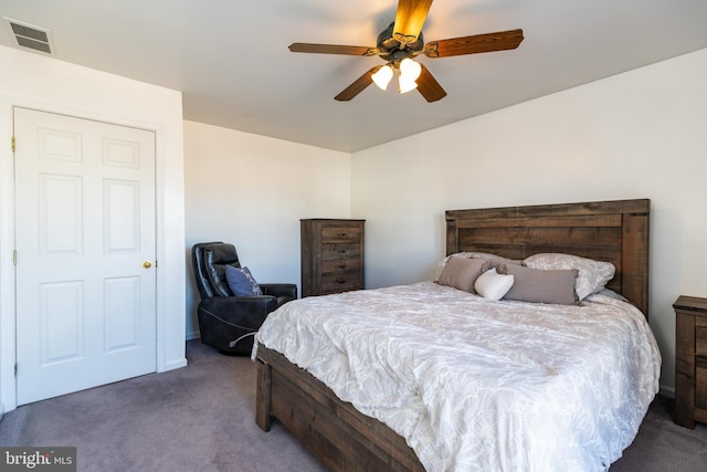 bedroom featuring carpet floors and ceiling fan