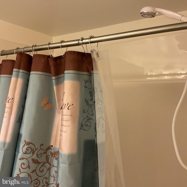 interior details featuring curtained shower