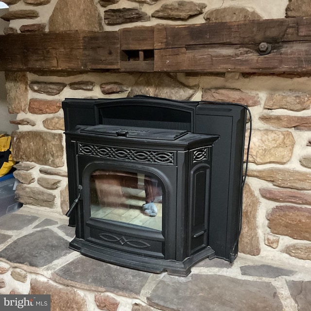 room details with a wood stove