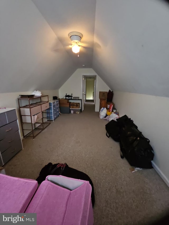 bonus room featuring carpet floors and vaulted ceiling