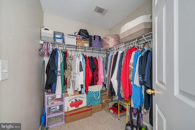 walk in closet with carpet floors