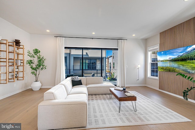 living room with light hardwood / wood-style floors