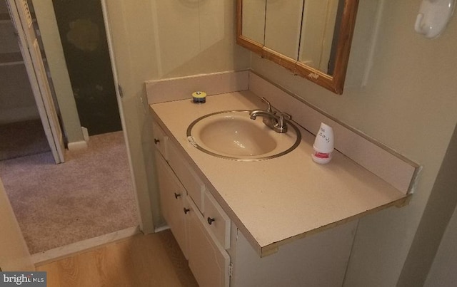 bathroom featuring wood-type flooring and vanity