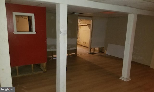 basement with wood-type flooring