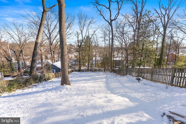 view of yard covered in snow