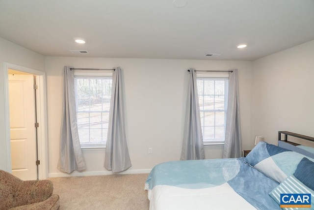 bedroom with carpet flooring and multiple windows