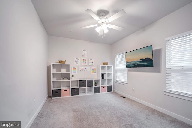 bedroom with carpet flooring and ceiling fan