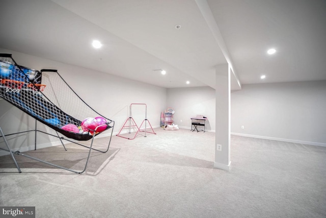 rec room with carpet flooring