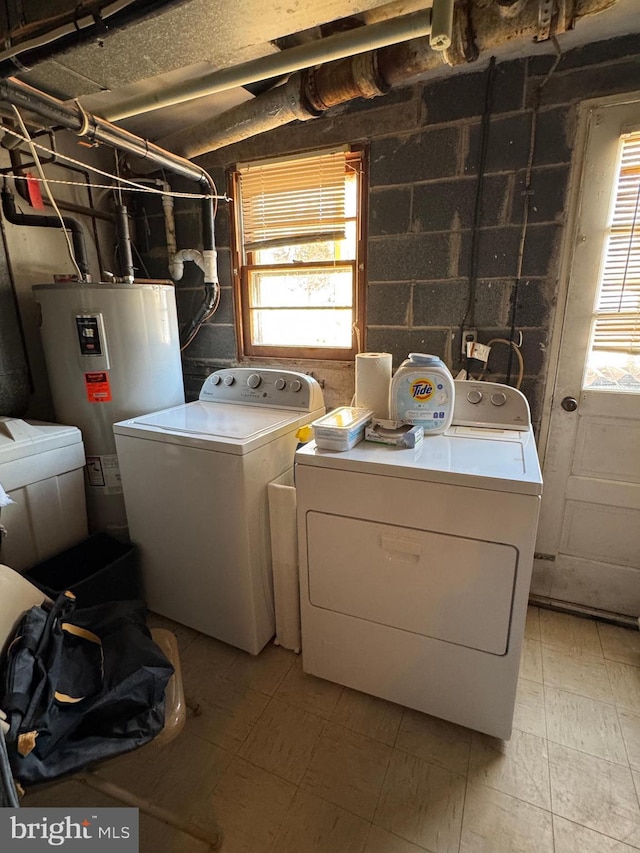 laundry room with washing machine and dryer and electric water heater