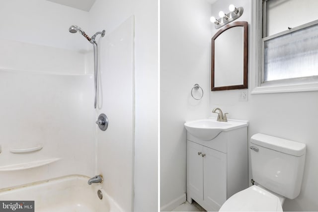 full bathroom with vanity, toilet, and shower / bathing tub combination