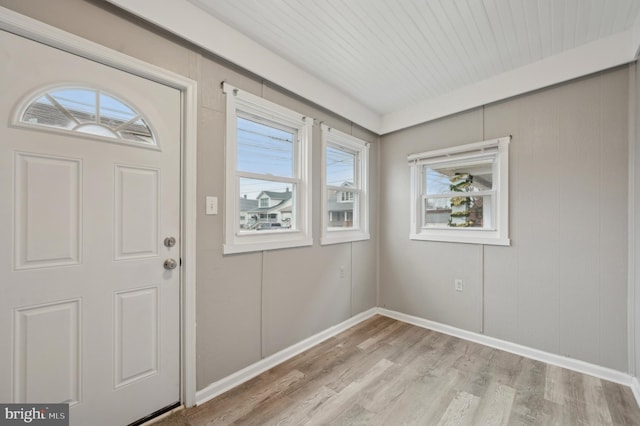 foyer entrance featuring plenty of natural light and light hardwood / wood-style flooring