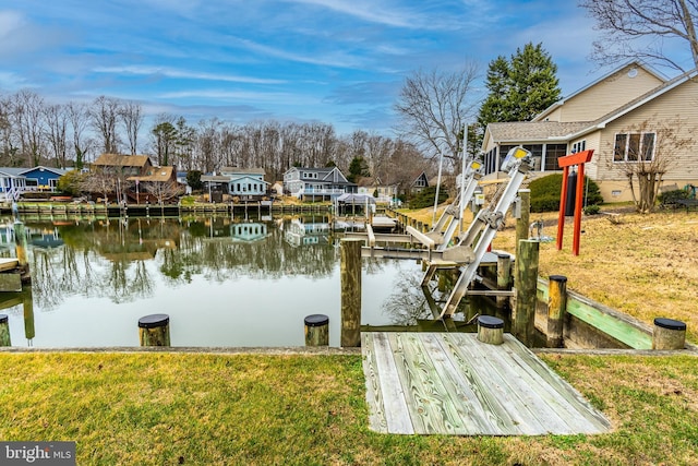 view of dock with a water view