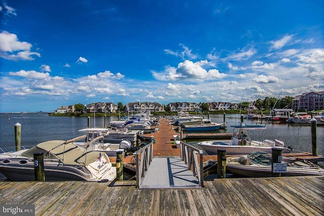 view of dock featuring a water view