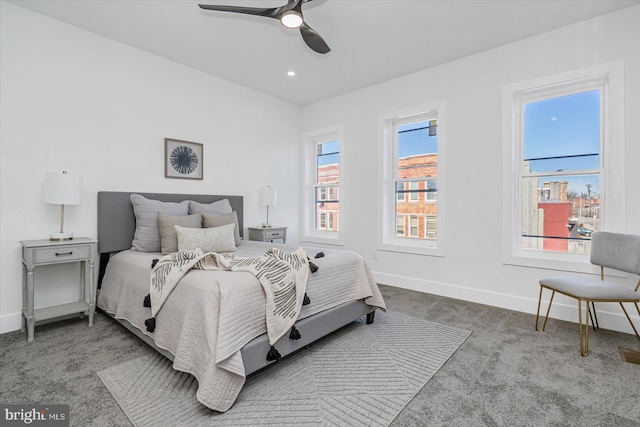 bedroom with carpet flooring and ceiling fan