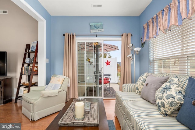 living room with hardwood / wood-style flooring