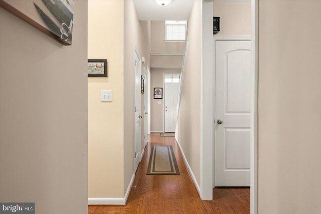 hall with hardwood / wood-style flooring