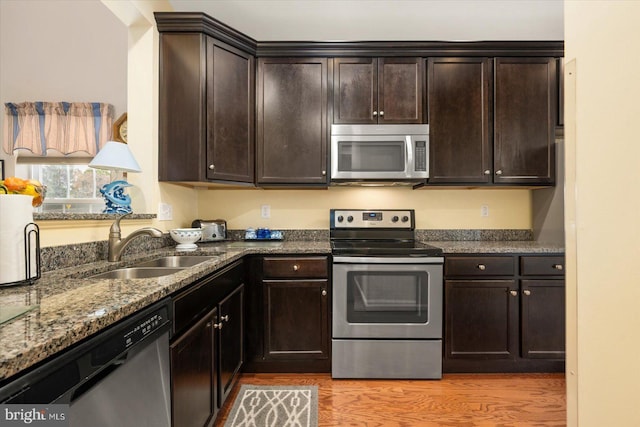 kitchen featuring dark brown cabinets, sink, and stainless steel appliances