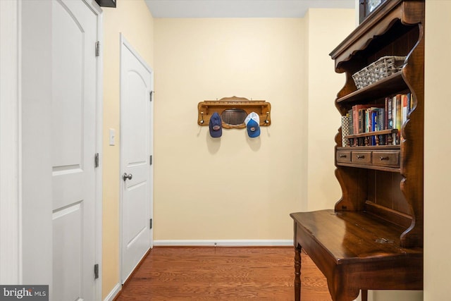 hallway with hardwood / wood-style floors