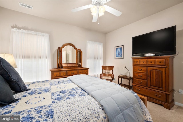 bedroom featuring carpet and ceiling fan