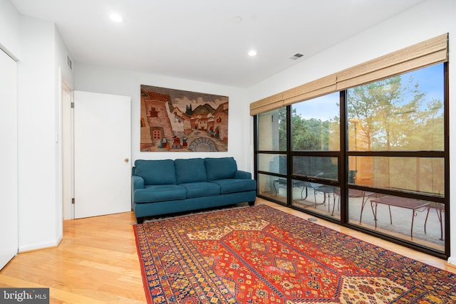 living room with light hardwood / wood-style flooring