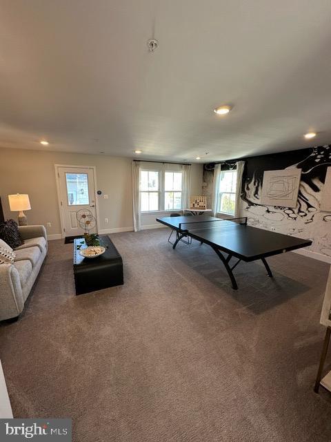 game room with carpet floors