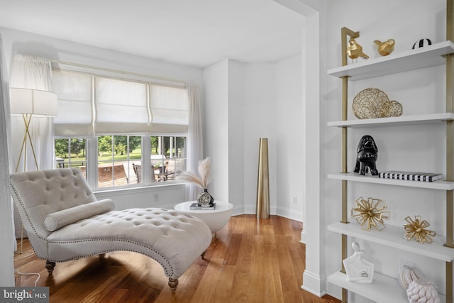 sitting room with hardwood / wood-style flooring