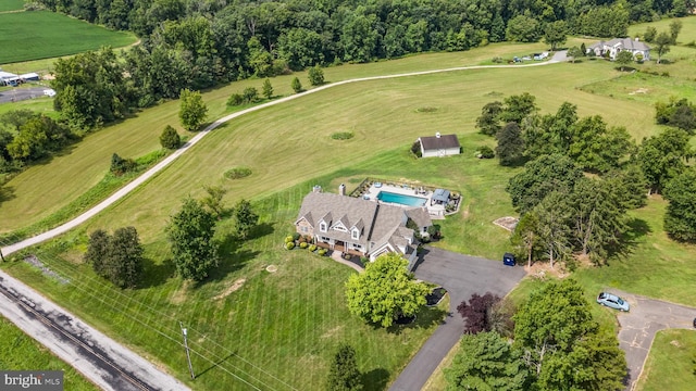 aerial view featuring a rural view