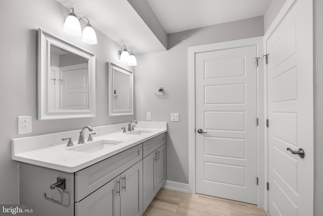 bathroom featuring vanity and hardwood / wood-style flooring