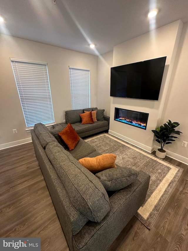 living room featuring dark hardwood / wood-style floors