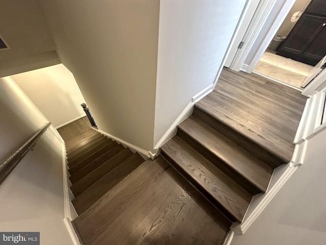 staircase with wood-type flooring